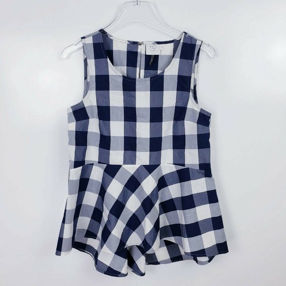 Anthro HD in Paris Hi-Low Gingham Peplum Top Sz 4 - Picture 2 of 7